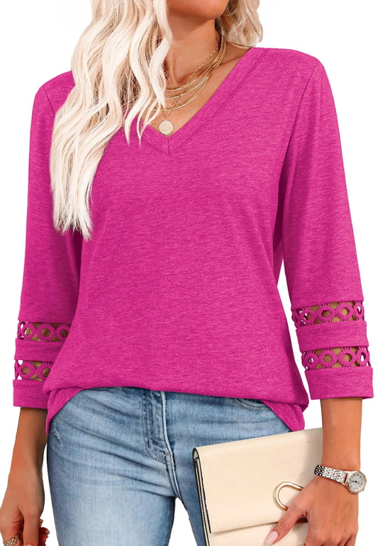 Women's 3/4 Length Sleeve Trendy V Neck T-Shirts
