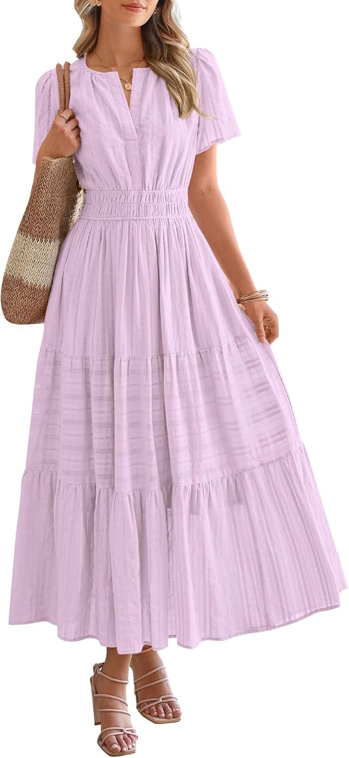 Women's V neck Ruched Spring/Summer Maxi Dress