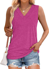 Women's Summer Loose V Neck Sleeveless Basic Tank Tops
