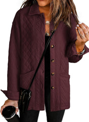 Women's  Casual Button Down Long Sleeve Quilted Jackets
