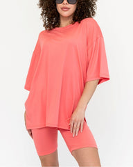 Women's Summer Crew Neck Oversized Biker Set