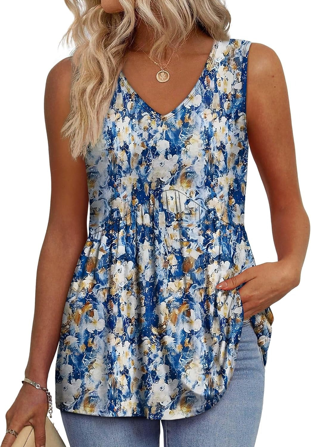Women's V Neck Printed Tank Top