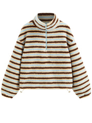Women's Cozy Striped Fleece Half-Zip Sweater