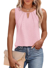 Women's Summer Keyhole Neck Pleated Tank Tops