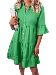 Women¡®s Casual V Neck Ruffle Short Sleeve Summer Dress