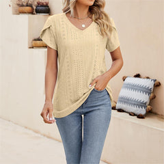 Solid color V-neck tile sleeve short-sleeved T-shirt
