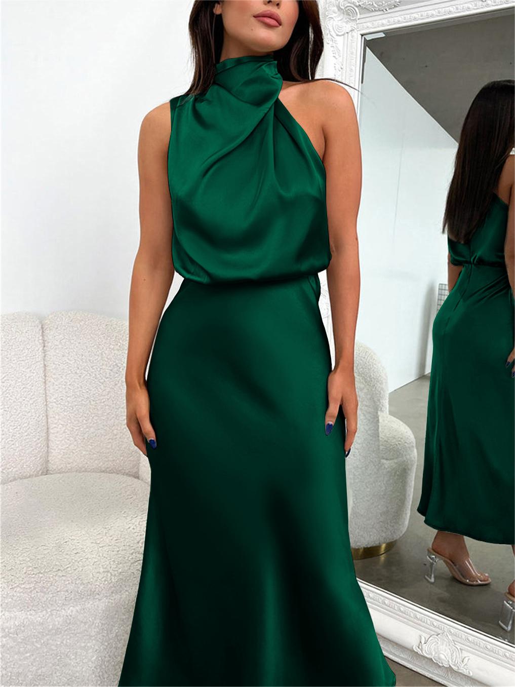 Mock Neck Keyhole Elastic High Waist Maxi Dress