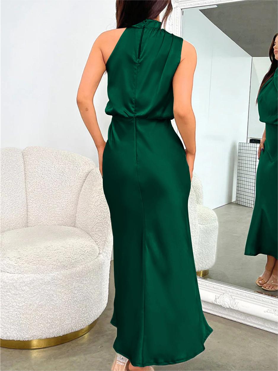 Mock Neck Keyhole Elastic High Waist Maxi Dress