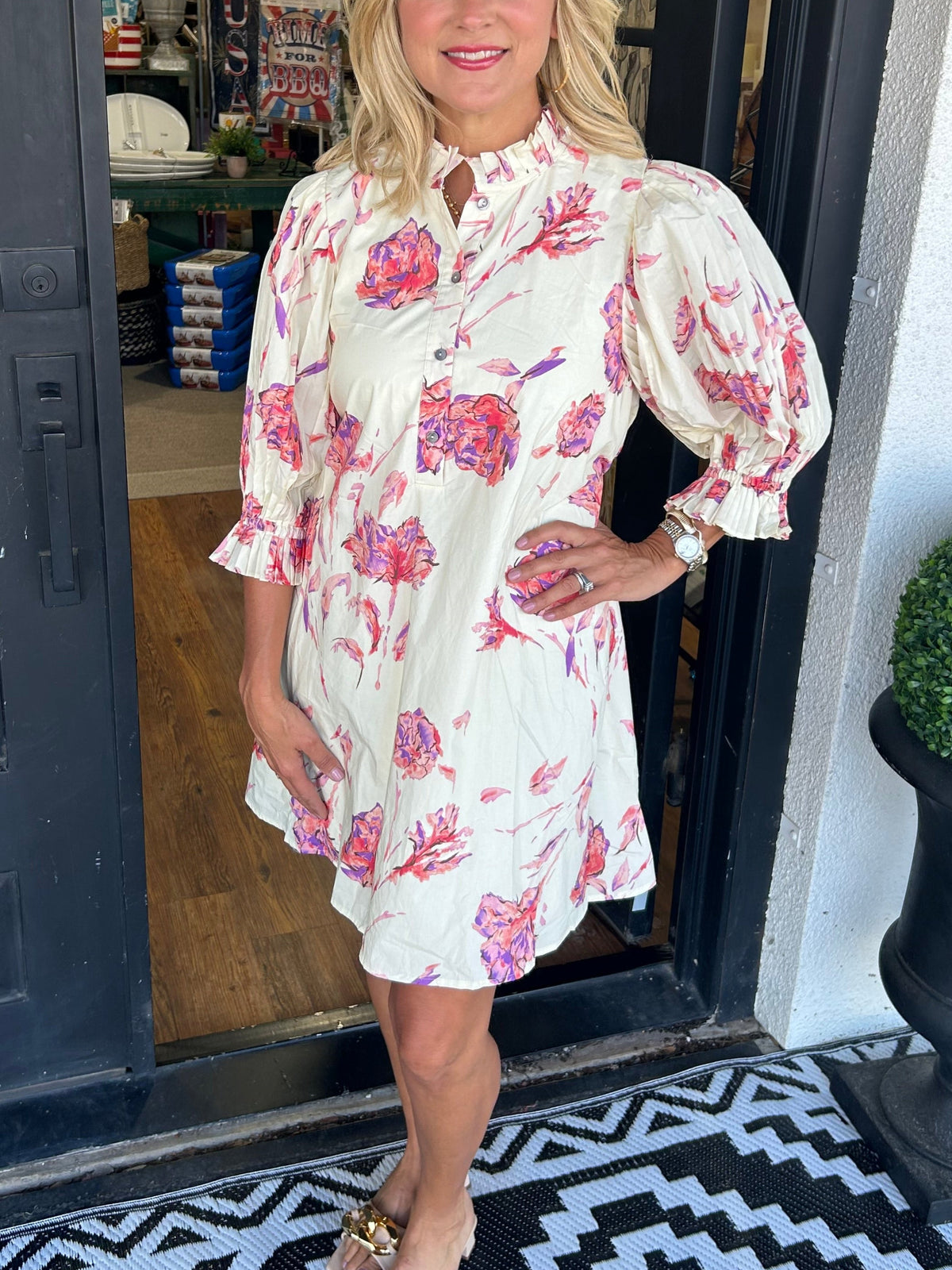 Women's Puff Sleeve Floral Print Mini Dress