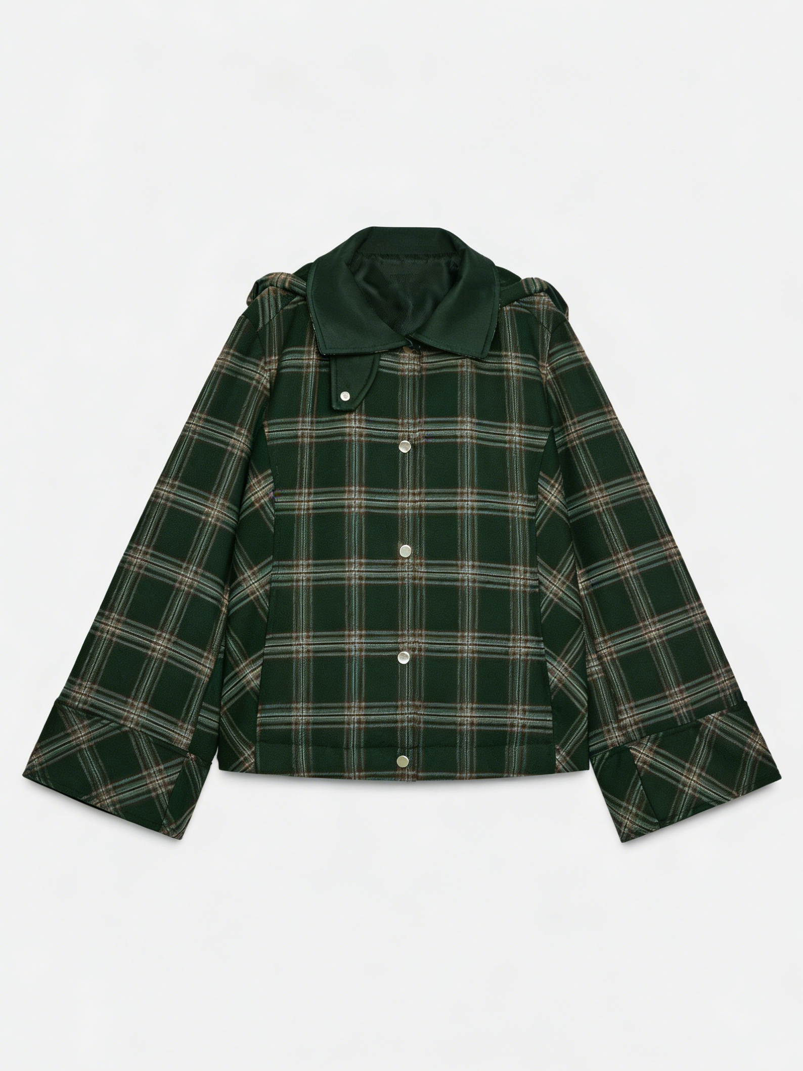 Women's High-Neck Checked Hooded Quilted Coat