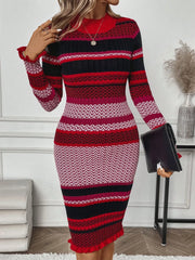 Valentine Striped Bodycon Women Sweater Dress
