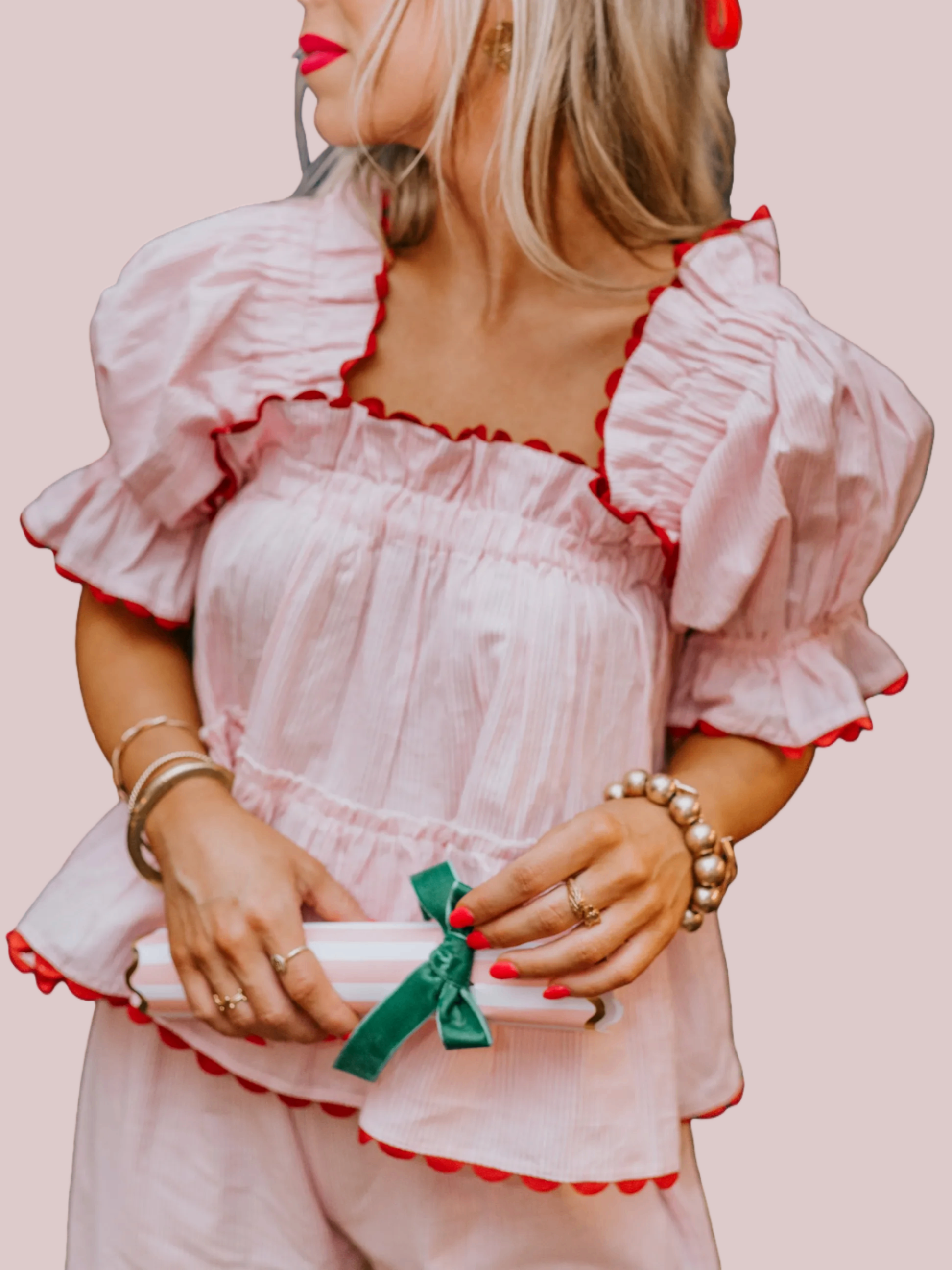 Valentine Ruffle Puff Sleeve Pajamas Set (Buy 2 Free Shipping)