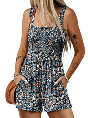 Women's Sleeveless Loose Floral Print Romper with Pockets