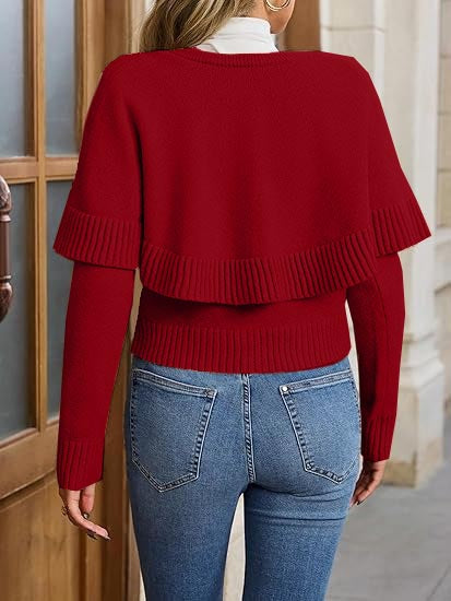 Women's  Long Sleeve Fall Knit Cape Sweaters