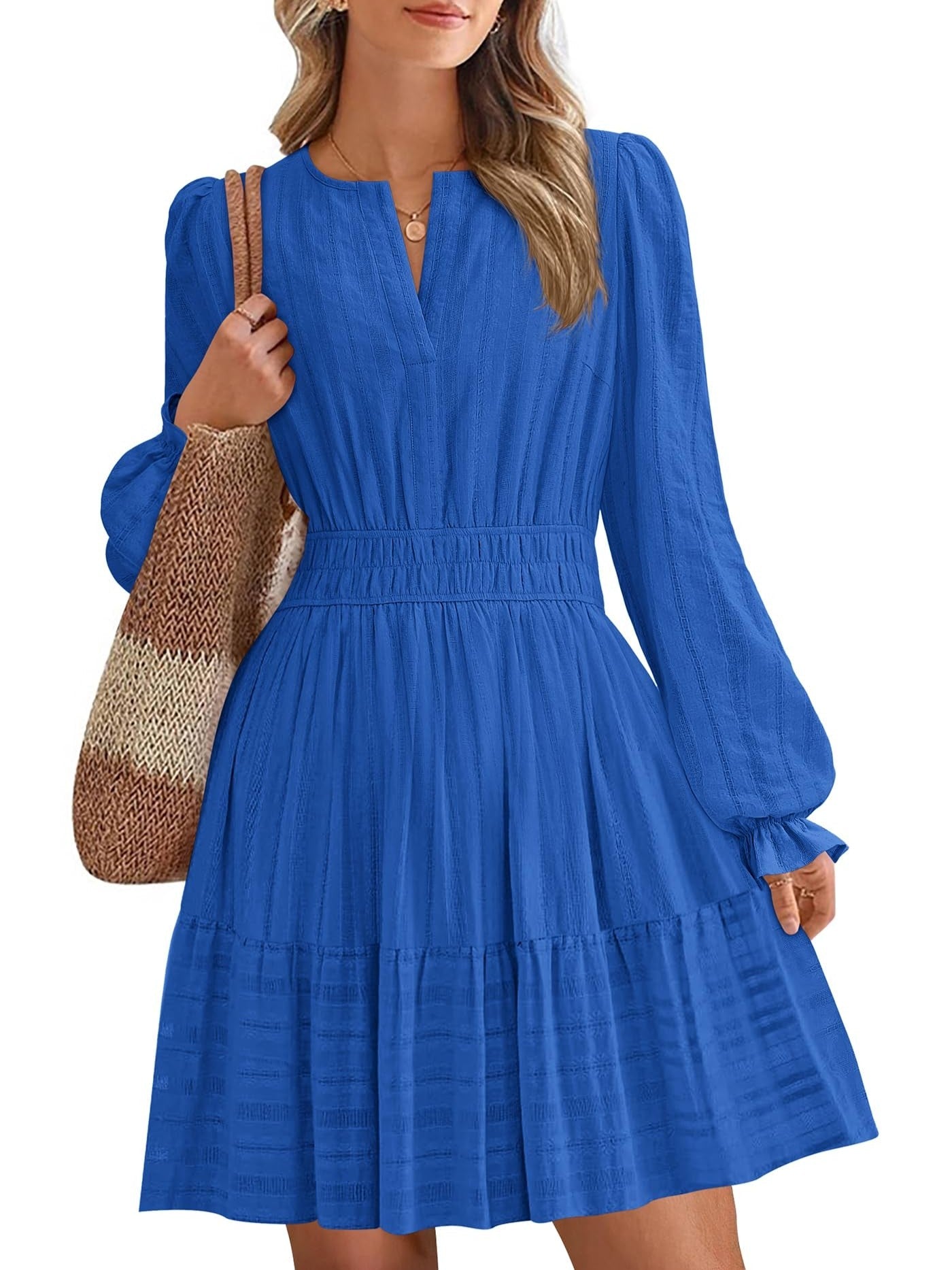 Women's Tiered Ruffle Hem V-Neck Dress