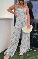 Wide Straps Floral Halter Jumpsuit