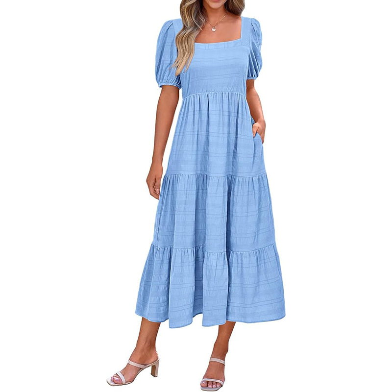 Puff Sleeve Smocked Flowy  Midi Dress