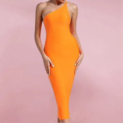 Women's One Shoulder Bandage Midi  Dress