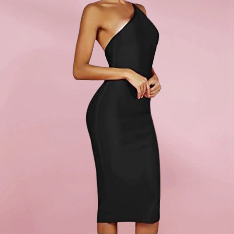 Women's One Shoulder Bandage Midi  Dress