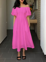 Fluttering Strapless Puffy Sleeve Dress
