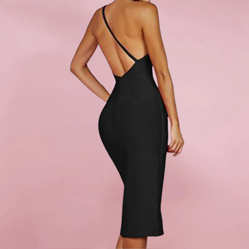Women's One Shoulder Bandage Midi  Dress