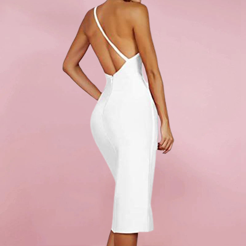 Women's One Shoulder Bandage Midi  Dress