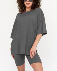 Women's Summer Crew Neck Oversized Biker Set