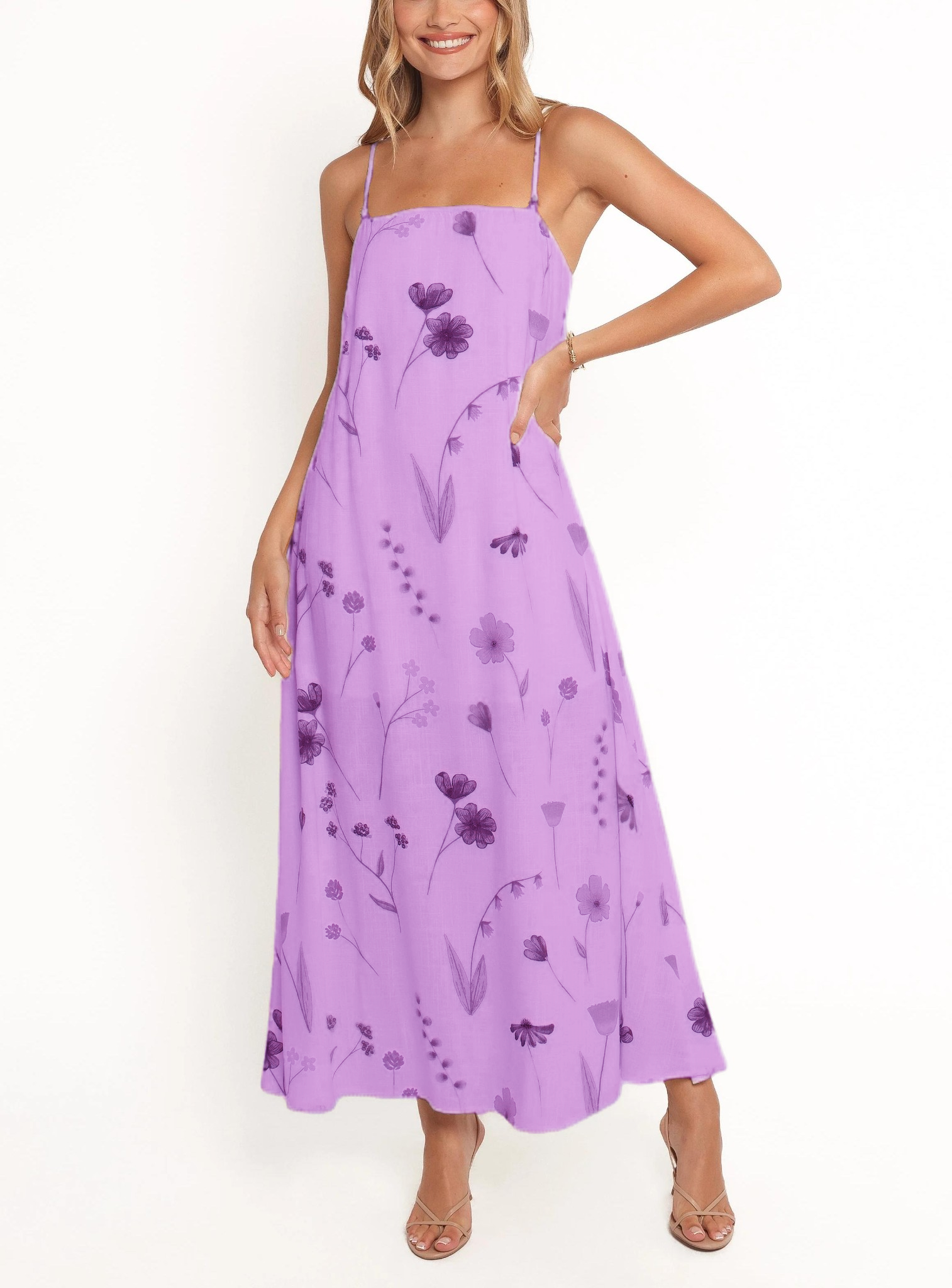 Women's Summer Spaghetti Strap Floral Print Maxi Dress