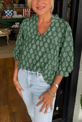 Women's V-neck Half-sleeve Printed Shirt Top