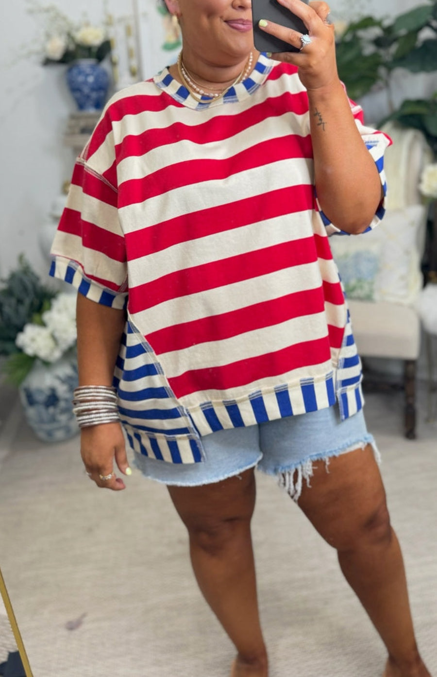 Women's Contrast Striped Short Sleeve Tee