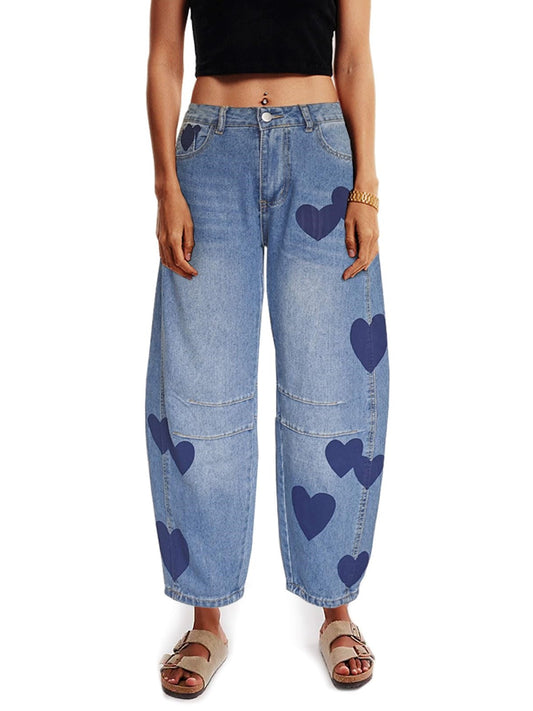 Women's Mid Rise Heart Barrel Jeans
