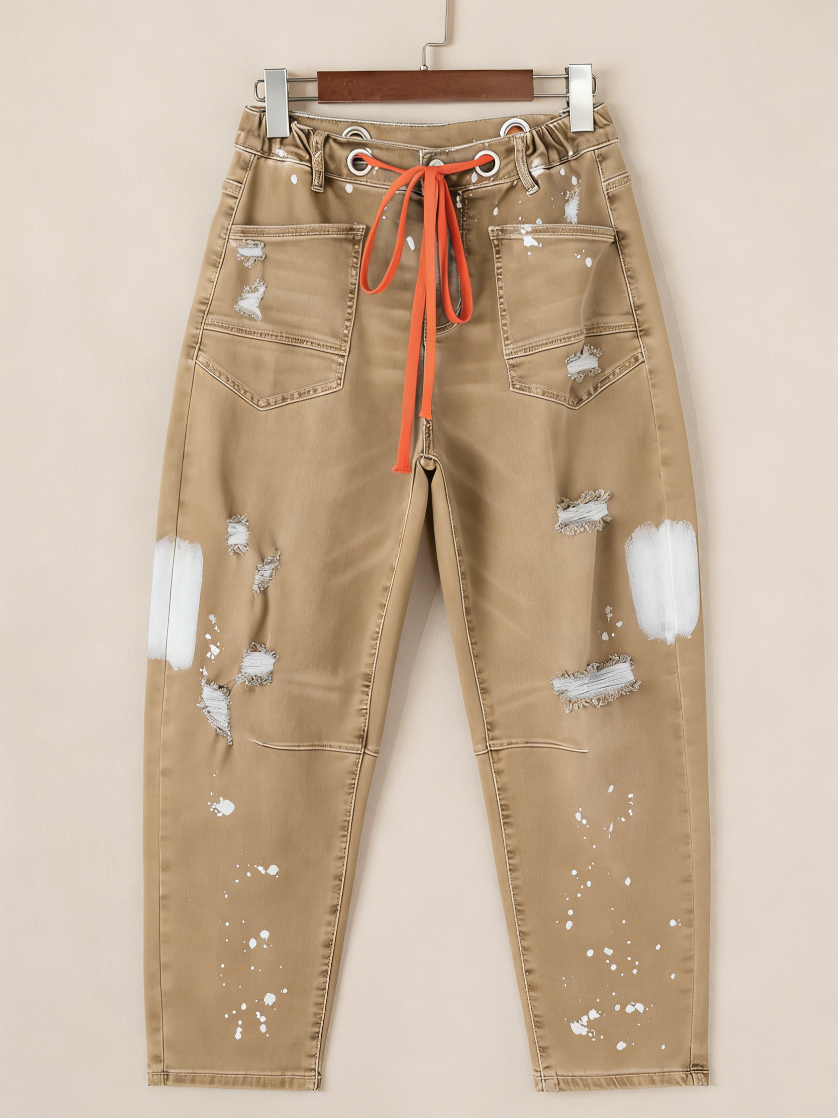 Casual Women's Distressed Drawstring Jeans