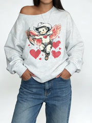 Women's Valentine's Day Cupid Cold Shoulder Sweatshirt