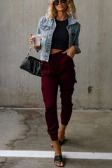 Women's Satin High Waist Pocketed Joggers