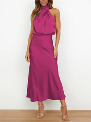 Mock Neck Keyhole Elastic High Waist Maxi Dress