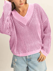 Women's Fashion Striped V-Neck Sweater