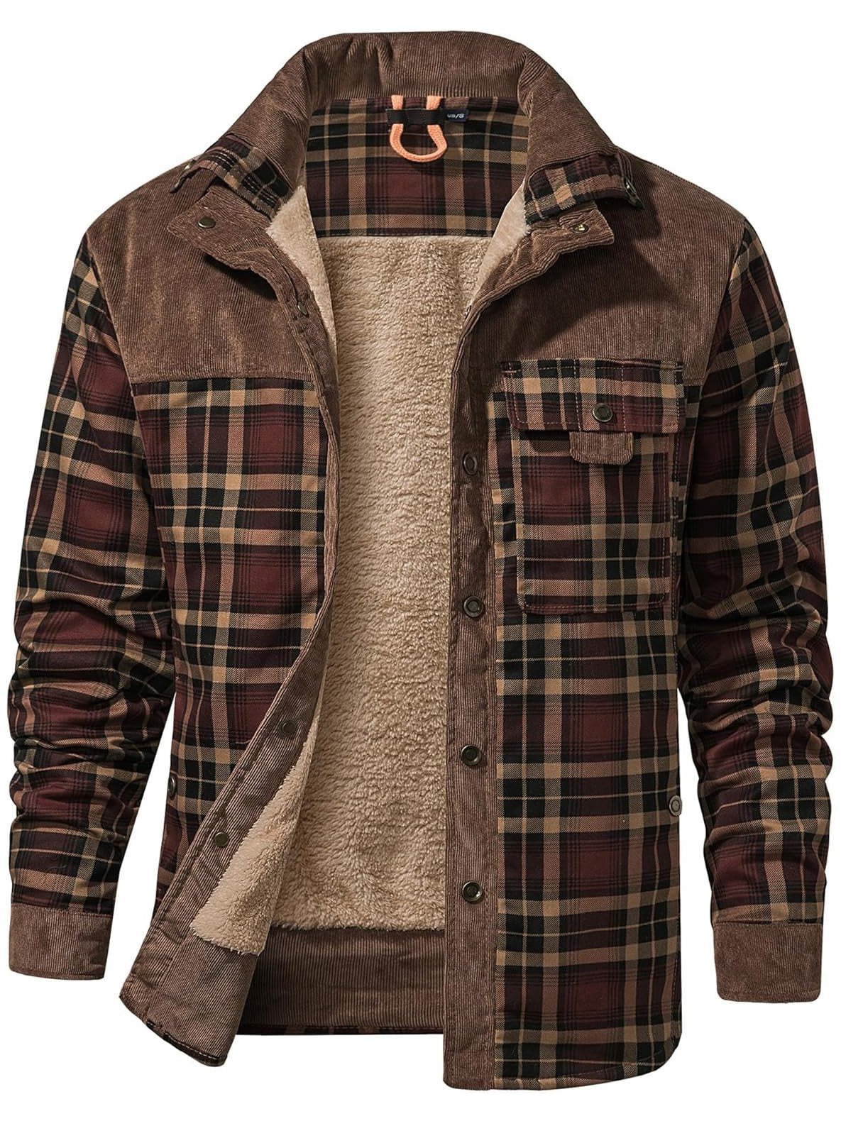 Men's Warm Plaid Fleece-Lined Outdoor Jacket