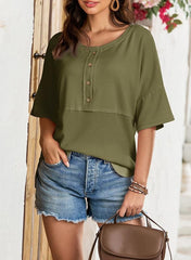 Women's 3/4 Sleeve Casual Button Down Waffle Knit Tops