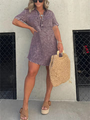 Women's Washed Short Sleeve Shirt Short Skirt