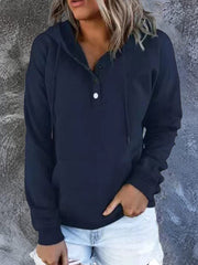 Solid Button Front Hoodie with Pocket