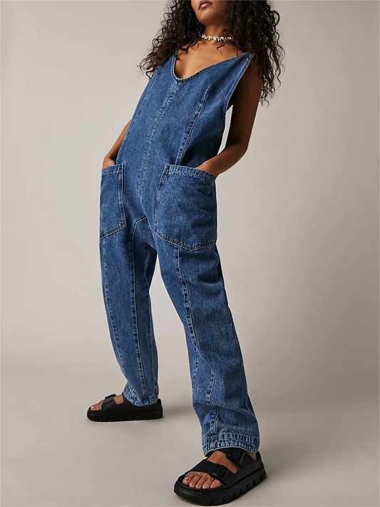 Women's Denim Jumpsuit With Pockets