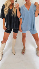 Women's Washed Short Sleeve and Cycling Shorts Set