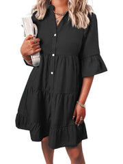 Women¡®s Casual V Neck Ruffle Short Sleeve Summer Dress