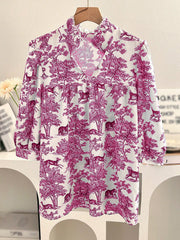 Women's V-neck Ruffle Collar Printed Shirts