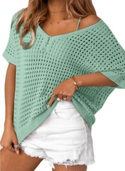 Women's Summer Hollow Out Crochet Knit Tops Beach Coverup