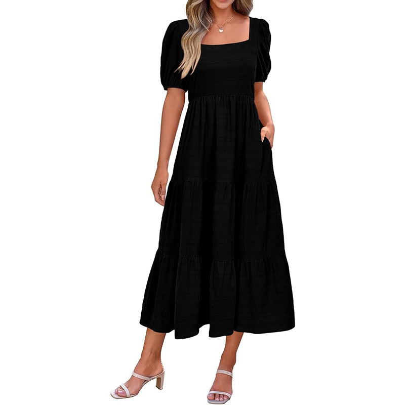 Puff Sleeve Smocked Flowy  Midi Dress