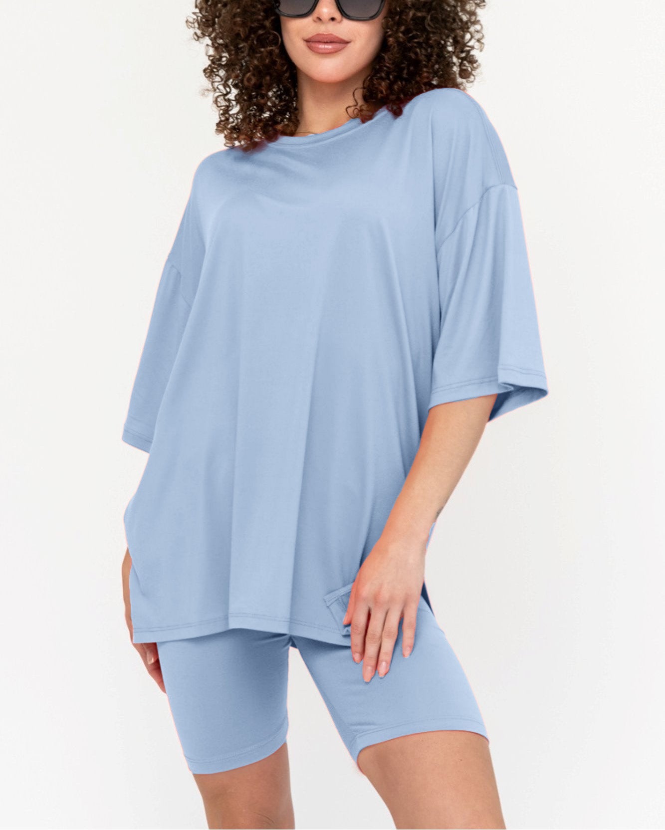 Women's Summer Crew Neck Oversized Biker Set
