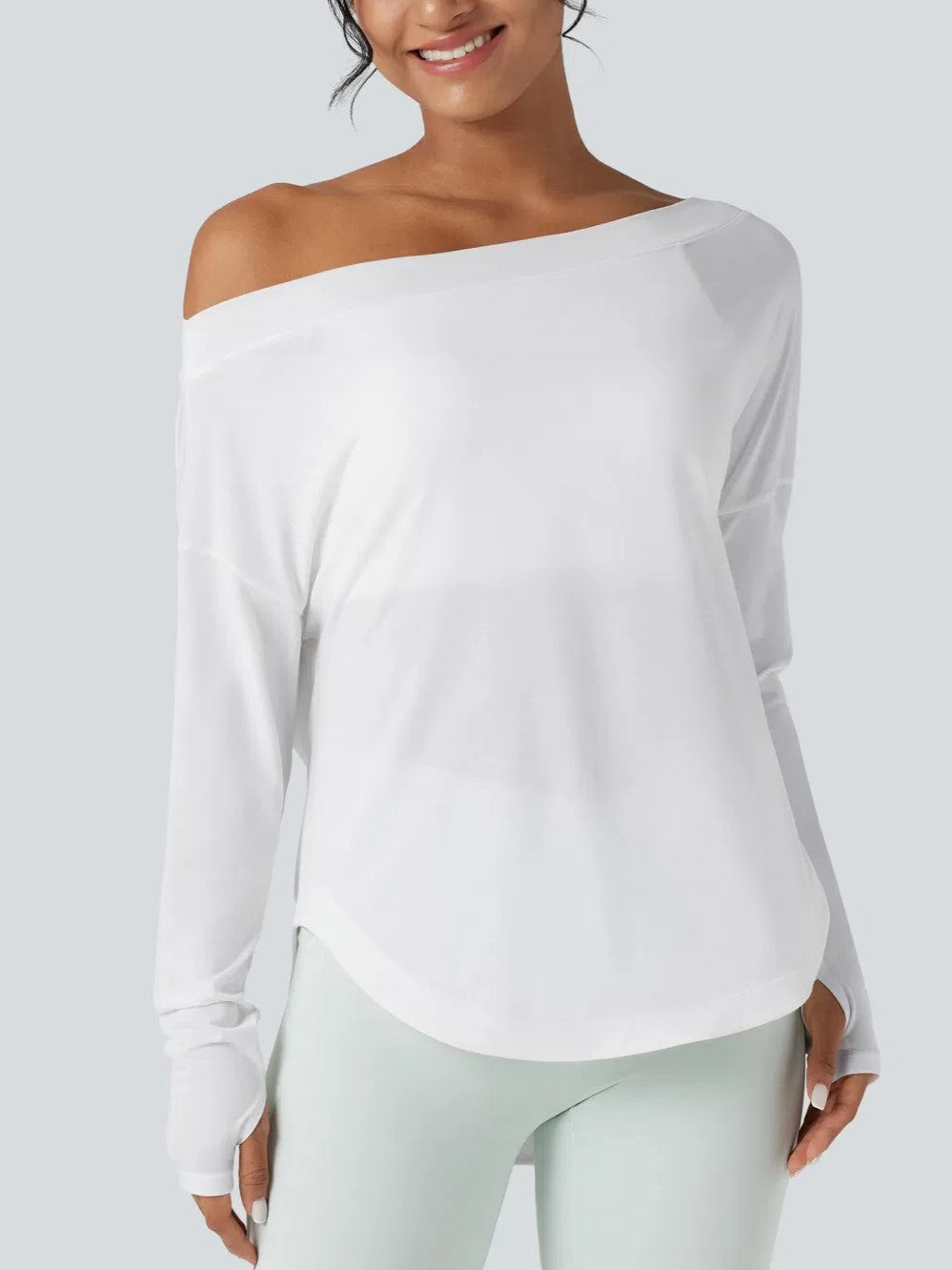 Women's Off Shoulder Long Sleeve Tops With Thumbhole