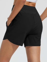 Women's 5 Inseam Drawstring High Waisted Quick Dry Swim Shorts