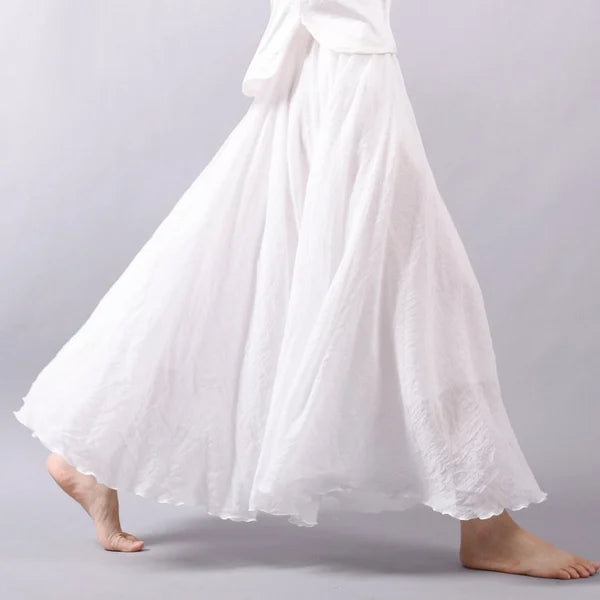 SOLID COLOR NATIONAL STYLE COTTON LINEN SKIRT